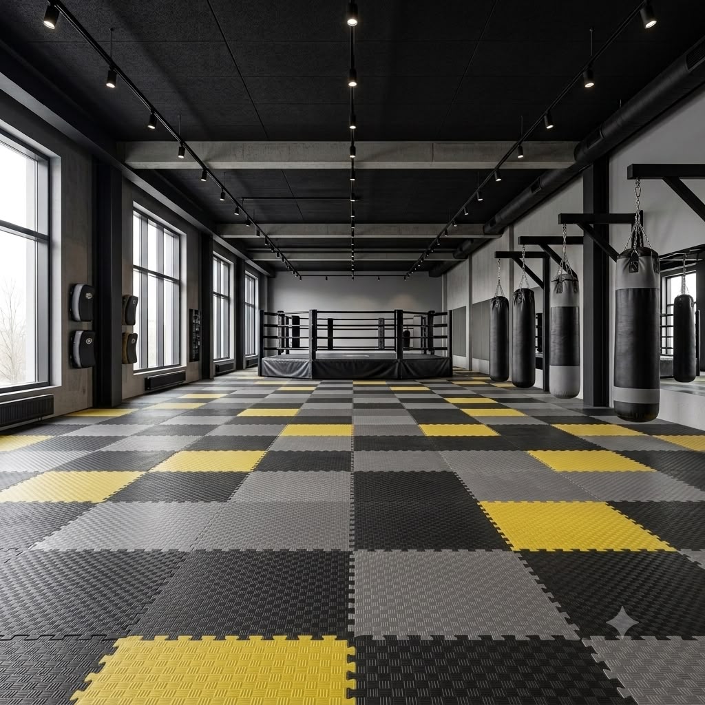 Sala bokserska — maty szaro-żółte